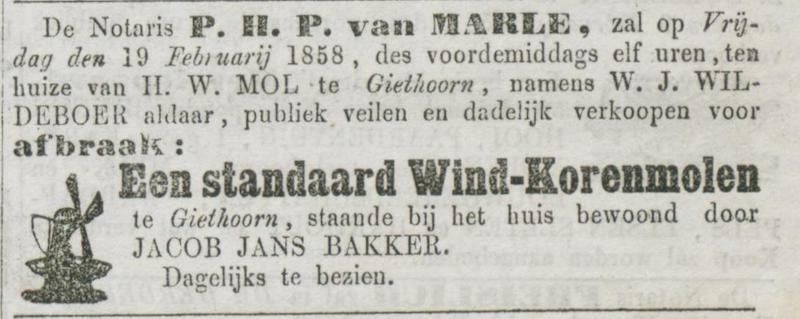 Advertentie wind-korenmolen (1858)